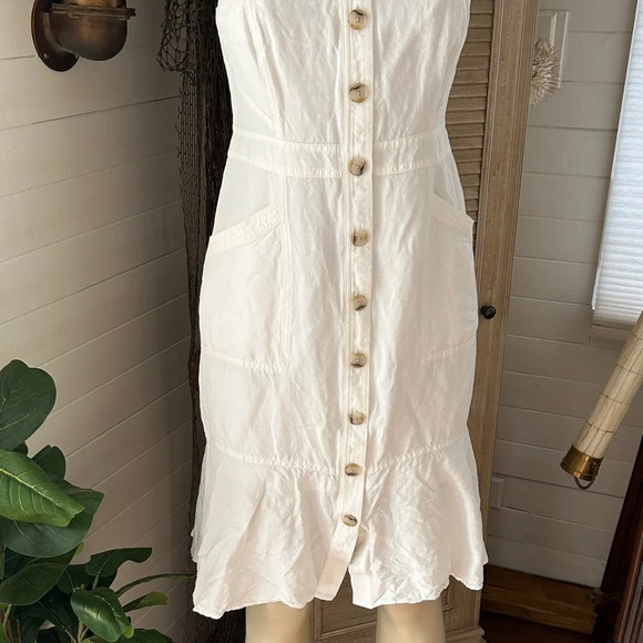 Banana Republic White Midi linen Dress with Button Detail petite 8 - Picture 3 of 11